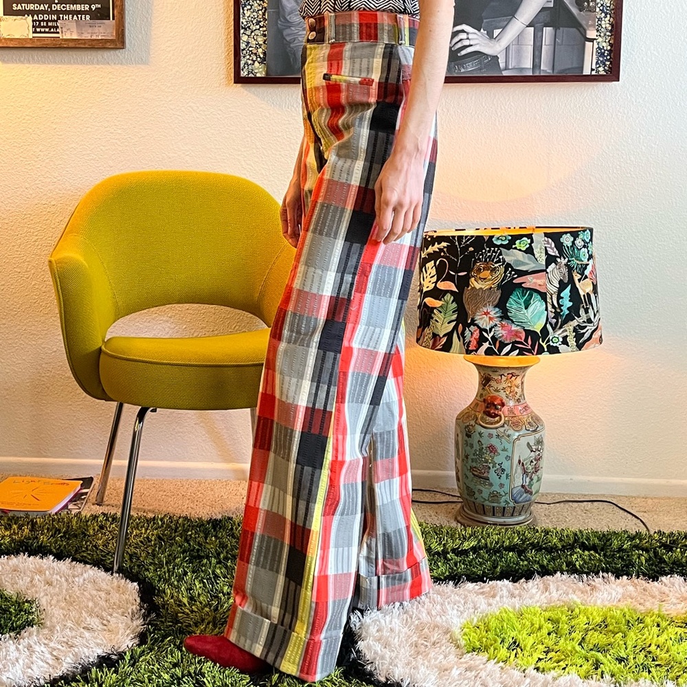Vintage 70s Glam Plaid Textured Flares--rare find